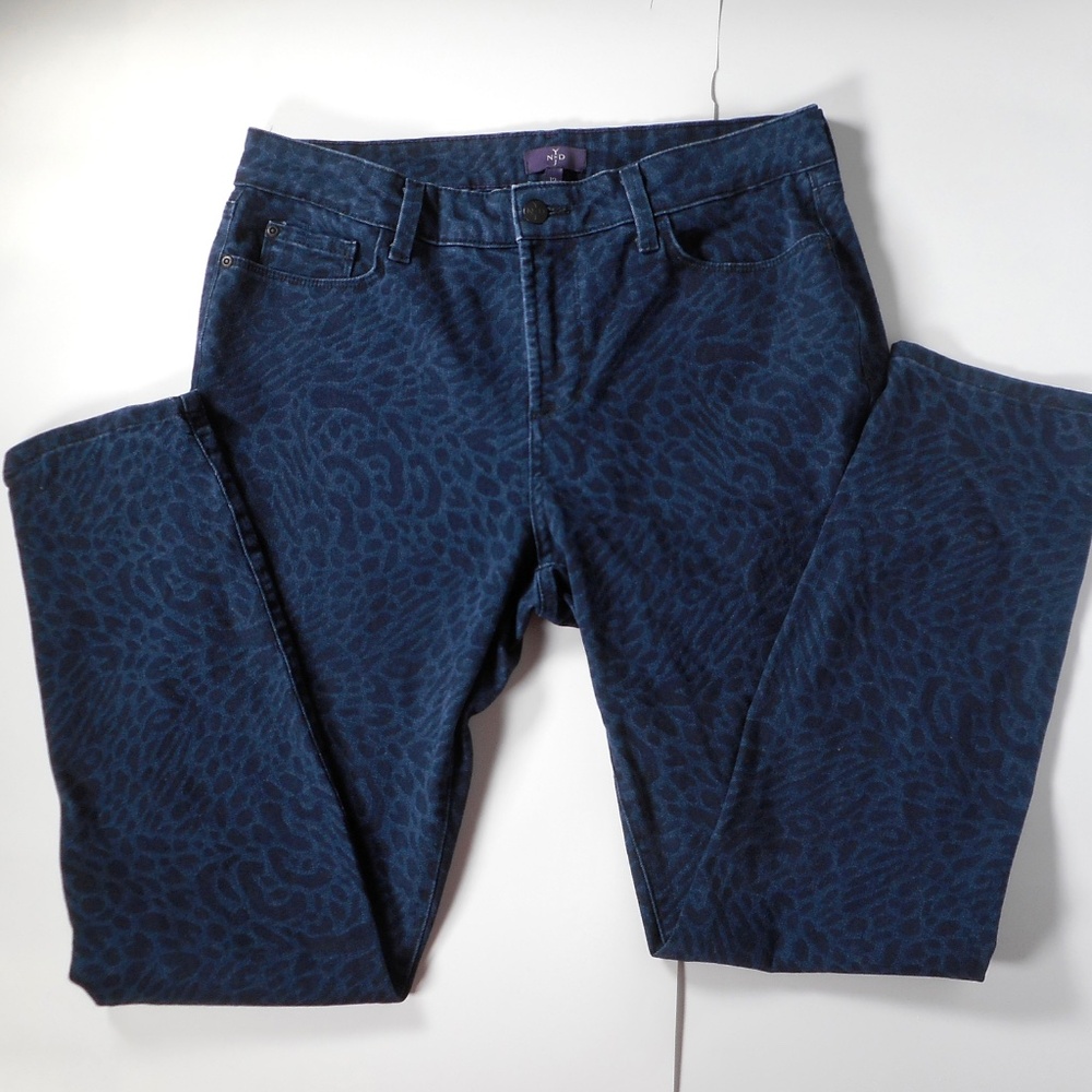 NYDJ Blue Denim 12 Leopard Leggings Skinny Jeans Animal Print Stretch Lift Tuck